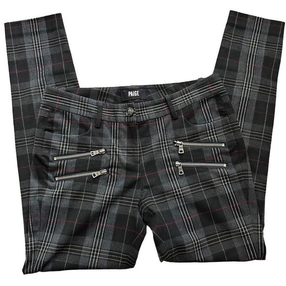 PAIGE Pants - Paige Skinny Pants Size 2 Black Plaid Edgerton Moto Zippered Pockets